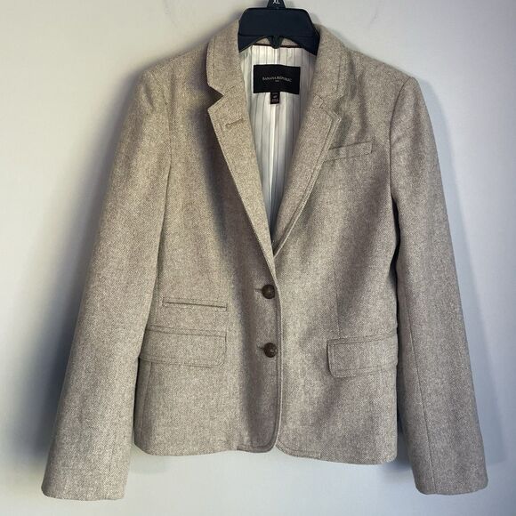 Banana Republic Wool Blazer Herringbone Women's Sz 6P Brown Bronze Button Career - Picture 1 of 16